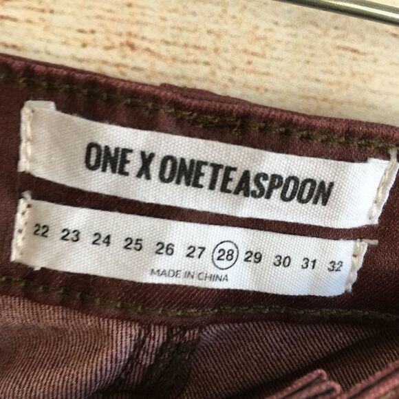 ONE TEASPOON FREEBIRD II COATED DENIM JEANS IN BORDEAUX RED - Picture 8 of 8